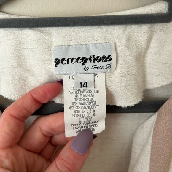 Vintage Perceptions Classy Cream Pink Button-Up Blouse Shirt Women’s Size 14 - Picture 2 of 5